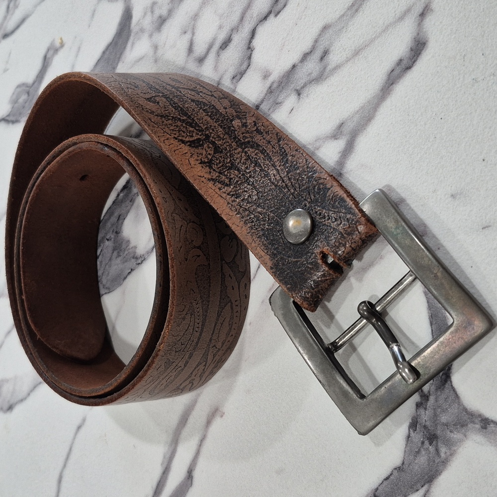 Express Embossed Itallian Leather Belt Distressed Brown 34-38